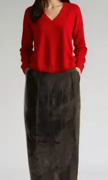 Vintage Leather Lined Long Skirt with Slit