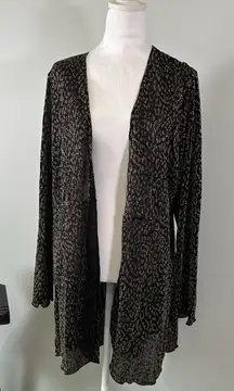 Chico's Travelers Collection 3 Black Gold Open Leopard‎ Boho Cardigan Duster