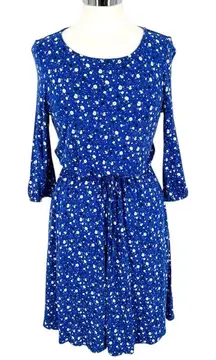Boden Talia Lapis Blue Floral Star Print Dress With Tie Waist Womens UK 10P US 6