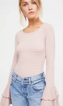 We The Free / Free People Good Find Striped Bell Sleeve Lettuce Hem Blouse