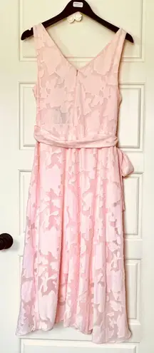 DKNY NWT  Pink Floral Chiffon Sleeveless Faux Wrap V Neck Tulip Dress sz 14