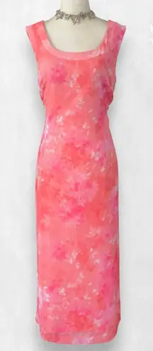 Early 2000's Light Pink White Flower Floral Mesh Midi Maxi Dress Size 14 / L