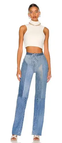 EB Denim Lace Up in Medium Wash Blue Size 2