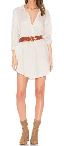 CP Shades Teton Linen Tunic Dress Patch Pockets Long Sleeve V Neckline White S