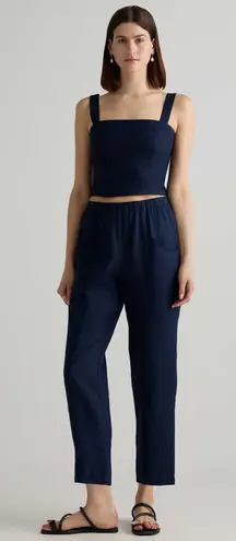 Quince European Linen Tapered Pull On Ankle Pants Navy Blue M