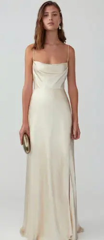 Fame and Partners Strappy Draped Gown in champagne Silk