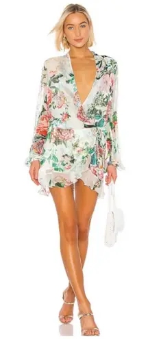 Rococo Sand Isa Wrap Dress Size XS Silk Floral Long Sleeve Mini Bohemian Resort Pink