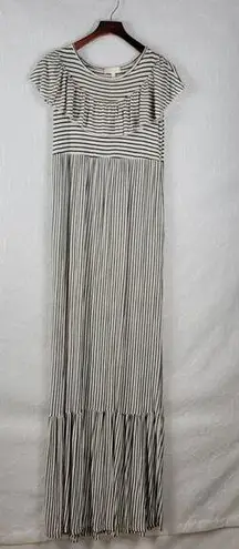 Hailey & Co. Womens Maternity Dress L White Black Striped Ruffled Maxi Tiered