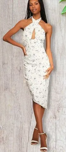 Lulu’s Bouquet Days White Floral Print Asymmetrical Midi Dress XL