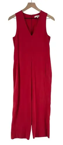 Tibi Silk Coral V Neck Sleeveless Cropped Straight Leg Jumpsuit