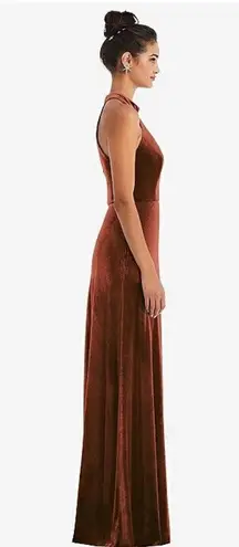 The Moon Threads Auburn Velvet Halter Dress