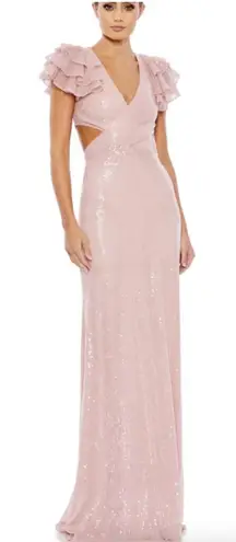 Mac Duggal 10829 SEQUINED RUFFLED CUTOUT LACE UP BACK ROSE GOWN Size 4