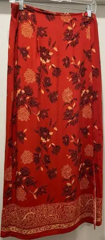 Sag Harbor VTG 90s Fairycore Red Floral Patterned Wrap Maxi Skirt - M