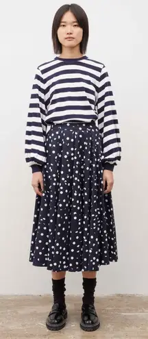Kowtow Umbrella Skirt Polka Dots Navy & White Size 10 Blue