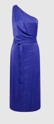 Reiss Flora Off-The-Shoulder Satin Midi Dress in Purple