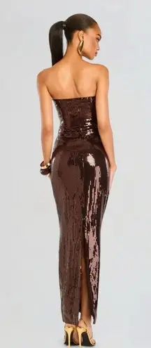 NWT Retrofete Ember Strapless Sequin Maxi Dress in Dark Chocolate Size XS Brown