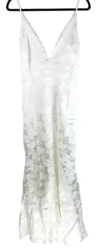 Lulus Promise My Passion White Satin Jacquard Maxi Dress V Neck Floral M Size M