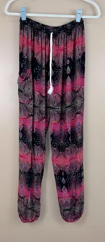 Thai Hippie Genie Gypsy Pink Black Multicolor Pull On Pants XS Festival