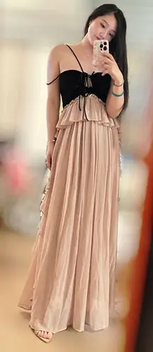 Spaghetti Strap Two Tone Cutout Maxi A