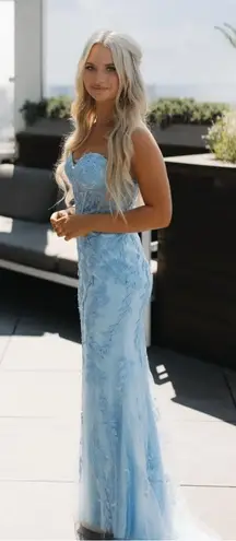 Light blue prom dress, mermaid style, corset back Size 0