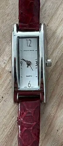 Jaclyn Smith Ladies Watch Stainless Rectangular Case Stainless Dial Red Leather