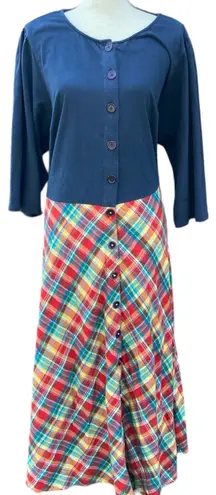 Eshakti Zapelle Custom Navy Blue Red Button Up Madras Dress Dull Skirt Retro 4X