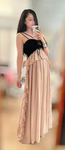 Spaghetti Strap Two Tone Cutout Maxi A