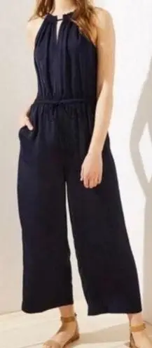 LOFT Navy Silky Maxi Long Wide Leg Romper Jumpsuit size MP Blue