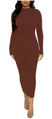 Naked Wardrobe Womens Sculpt Mock Neck Long Sleeve Bodycon Maxi Dress Size S
