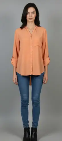 Mossimo Denim Mossimo High-Low Chiffon Blouse Peach/Coral V-Neck Polyester Shirt Size XS