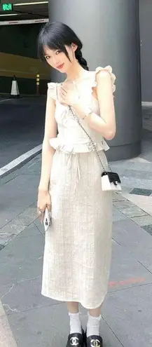 Ivory Cottage Balletcore Summer Ruffle Ribbon Tank Top & Midi Skirt Set