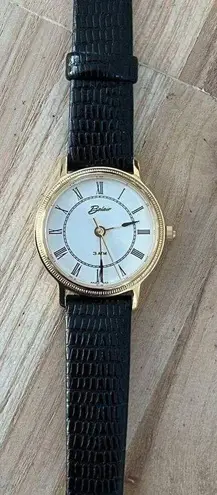 Belair Ladies Watch New in Original Box Black Leather Strap White Dial Gold Case
