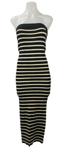 J.Crew Cyan Black White Striped Strapless Maxi Bodycon Sweater Tube Dress Size S
