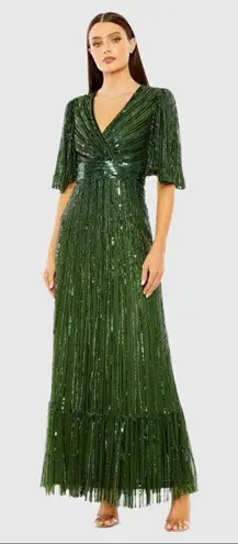 Mac Duggal 23010 Flutter Sleeve Deep V Ruffle Hem Sequin Gown