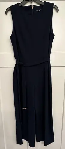 Tommy Hilfiger  Navy Tie-waist Sleeveless Crew Neck Wide Leg Cropped Jumpsuit 10