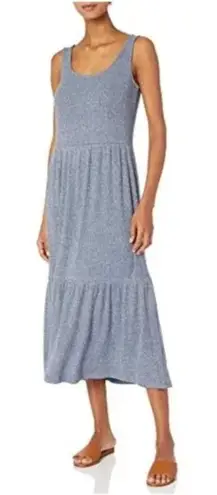 Daily Ritual Cozy Knit Rib Heathered Blue Gray Tiered Tank Dress Size XS