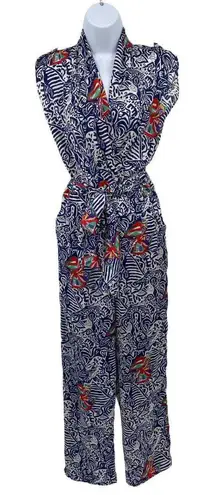 Molly Bracken Jumpsuit Womens Small Zip Up Back Sleeveless Tie Waist Pockets