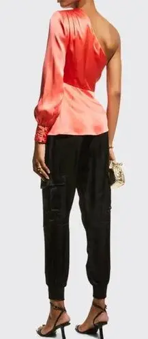 Cinq à Sept NWT Cinq A Sept Stace Coral Pink One Shoulder 100% Silk Satin Blouse Medium
