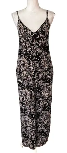 Lulus  Size S Black Floral Print Jumpsuit Wide Leg Tie Back Pockets V Neck - Image 1