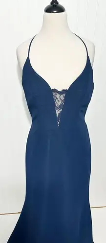 Hayley Paige Occasions Hayley Paige Sleeveless Sweetheart Neckline Lace Racerback Dress Navy Blue 12