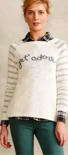 ANTHROPOLOGIE Moth Je T’Adore Pullover Cream & Metallic Silver Striped Sweater L Gray Size L