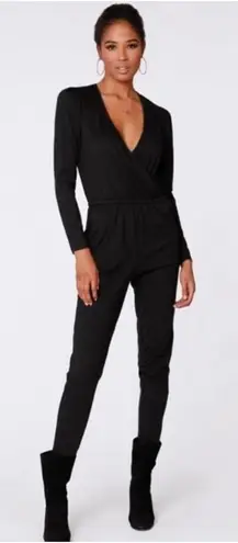 Bobi Revolve Women’s Black Drape Front Size Med Modal Surplice Jumpsuit