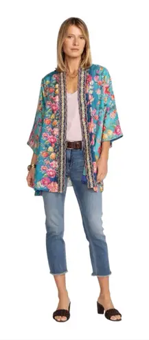 Johnny Was STALLION YENA KIMONO Reversible Silk Colorful Floral Beaded Medium