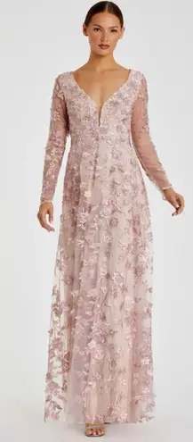 Mac Duggal Pink Floral Applique Illusion Long Sleeve Gown 70224 Sz 4 NWT