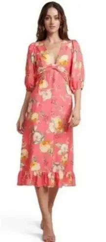 NEW EVER NEW LINEN BLEND Cartier Linen Midi Dress Pink Size 0