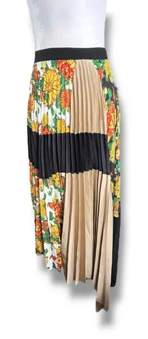 Lucille Asymmetric Pleated Skirt Marigold Floral Print Colorblock Maximalist Black