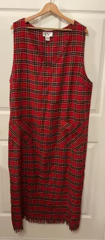 Vintage Original ty2 Red Plaid Cottagecore Academia Plus Jumper Maxi Dress,22W