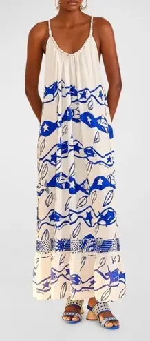 Farm Rio Pitta Waves Sleeveless Linen Blend Maxi Dress SIZE SMALL