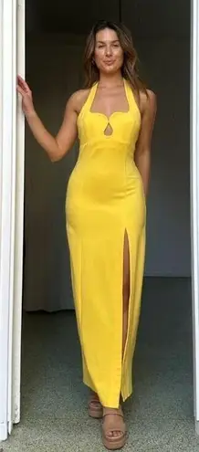 Elliatt Tuning Halter Neck Column Gown in Yellow Size Medium