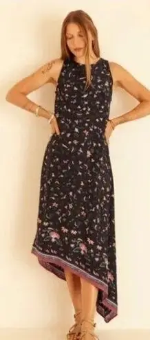 Natalie Martin 💕💕 Ashley Asymmetrical Midi Dress ~ Teal Pomegranite Print Small